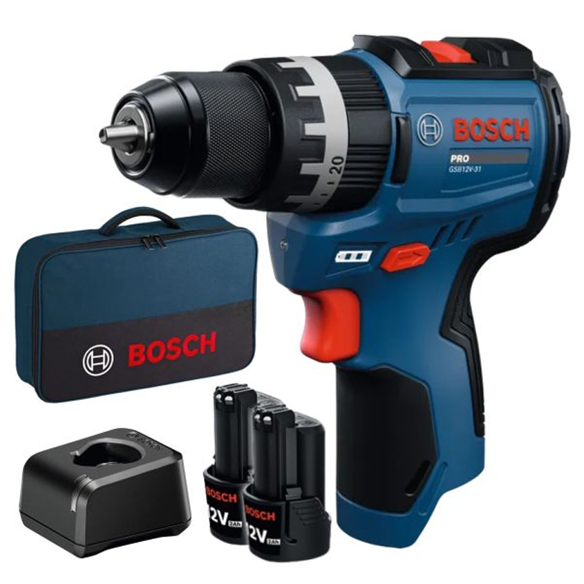 Акумулаторен ударно-пробивен винтоверт BOSCH GSB 12V-31, 2x2.0 Ah, 31 Nm / 06019S6102